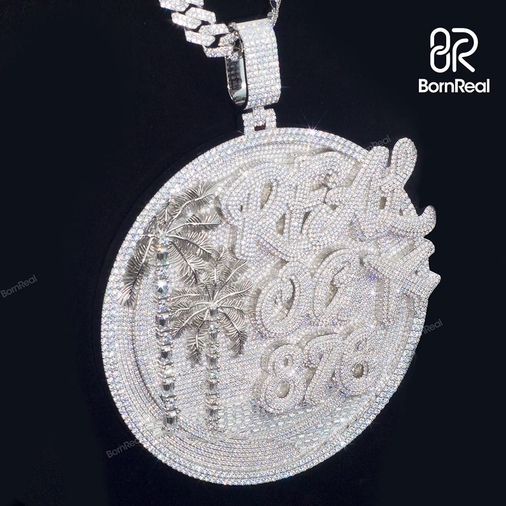 Custom Moissanite Hip Hop Round Money White Gold Diamond Logo Pendant