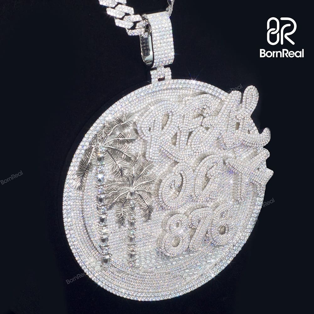 Custom Moissanite Hip Hop Round Money White Gold Diamond Logo Pendant