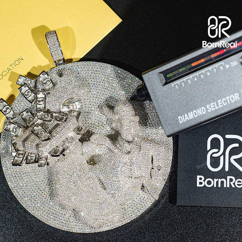 Custom Moissanite Hip Hop Round Money White Gold Diamond Logo Pendant