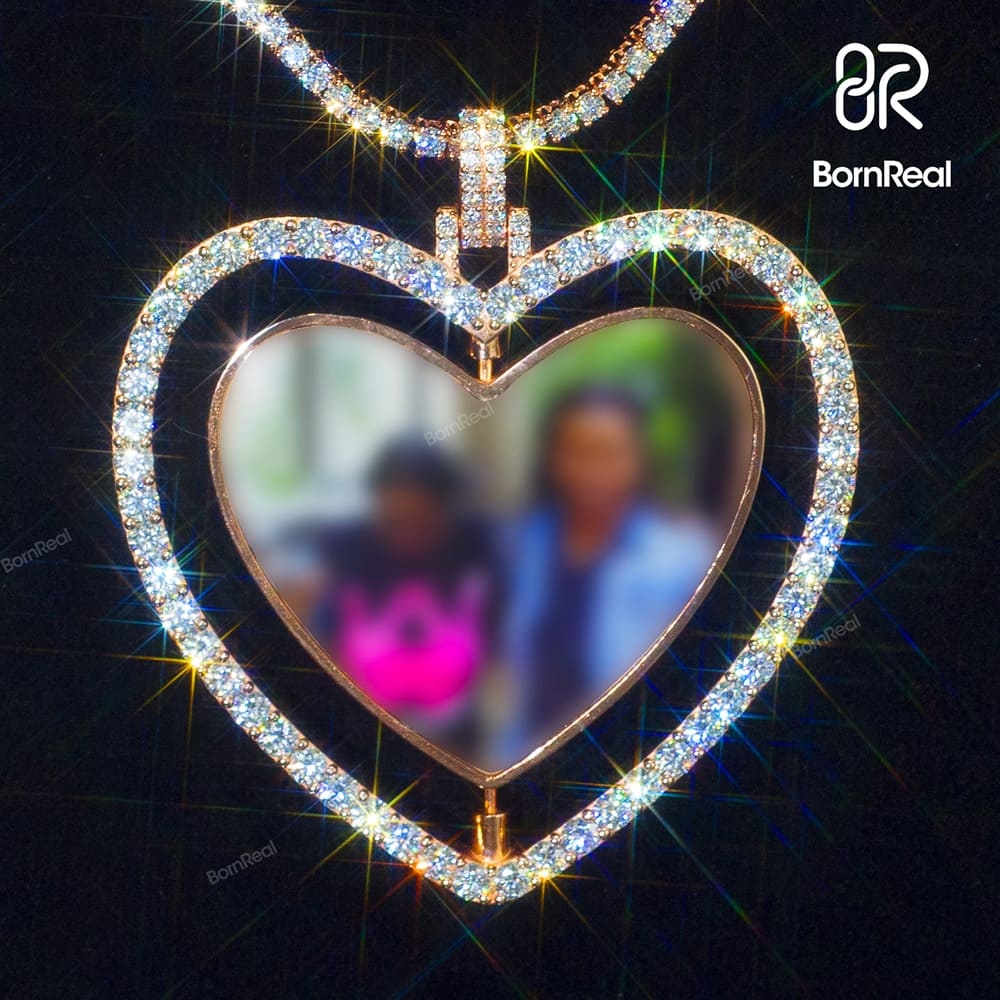 Custom Love Heart Shaped Diamond Moissanite Photo Pendant