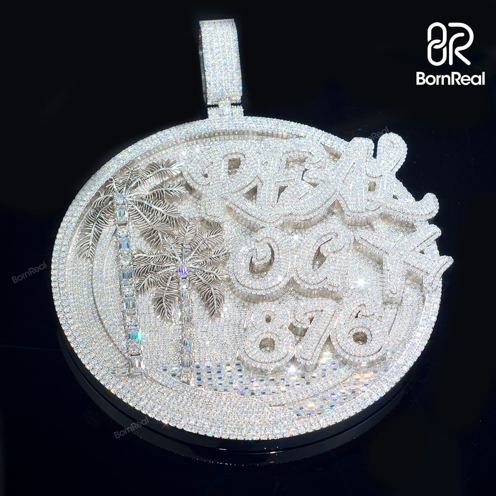 Custom Moissanite Hip Hop Round Money White Gold Diamond Logo Pendant