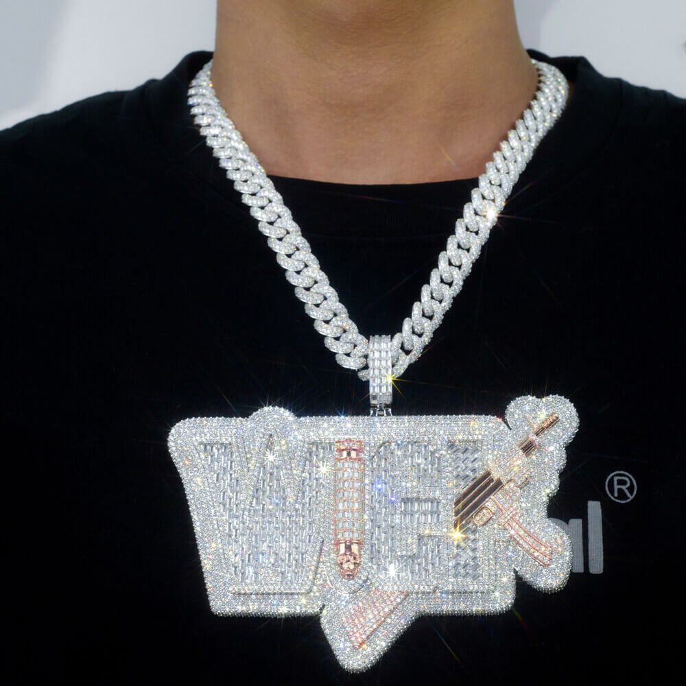 Custom VVS Moissanite Baguette Diamond Iced Hip Hop Rapper Name Pendan