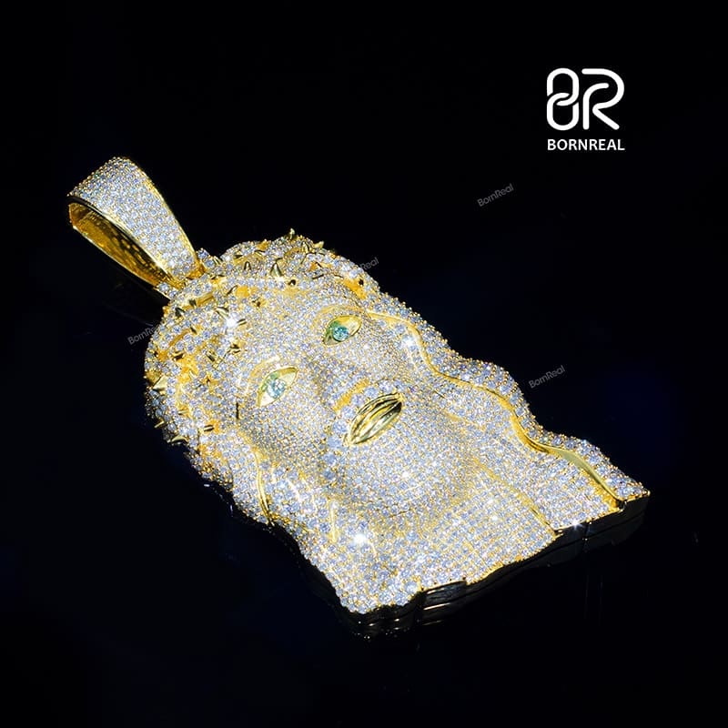 Custom VVS Moissanite Yellow Gold 3D Diamond Jesus Pendant