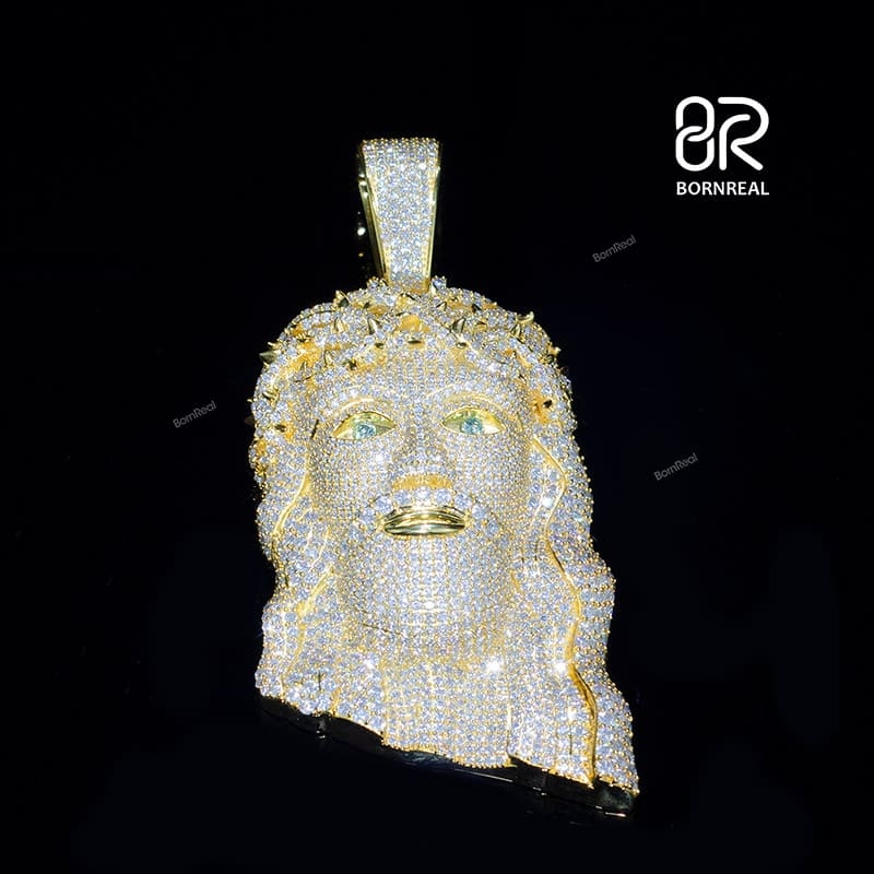 Custom VVS Moissanite Yellow Gold 3D Diamond Jesus Pendant