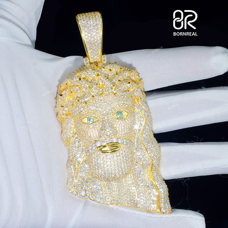 Custom VVS Moissanite Yellow Gold 3D Diamond Jesus Pendant