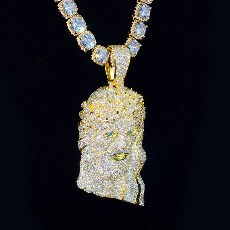 Custom VVS Moissanite Yellow Gold 3D Diamond Jesus Pendant