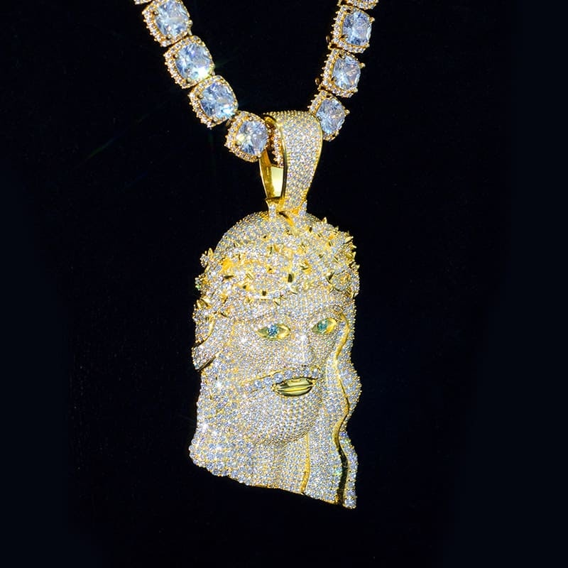 Custom VVS Moissanite Yellow Gold 3D Diamond Jesus Pendant
