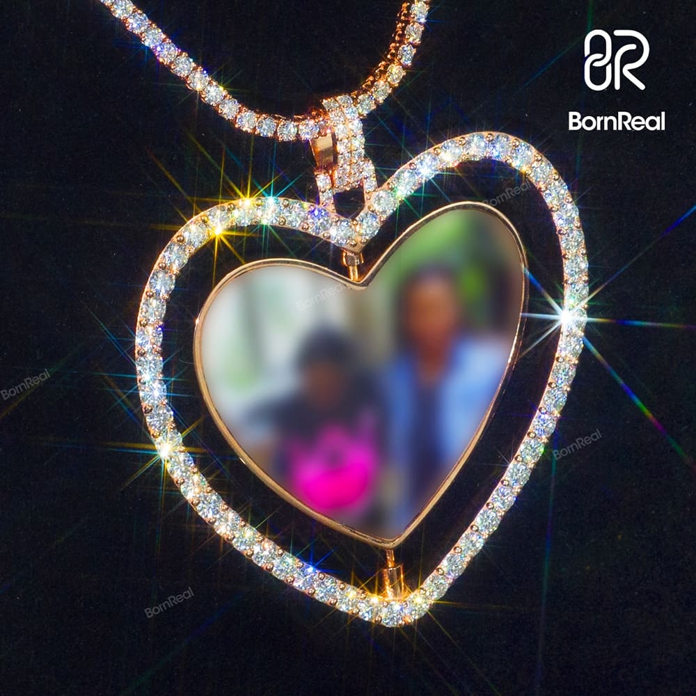 Custom Love Heart Shaped Diamond Moissanite Photo Pendant