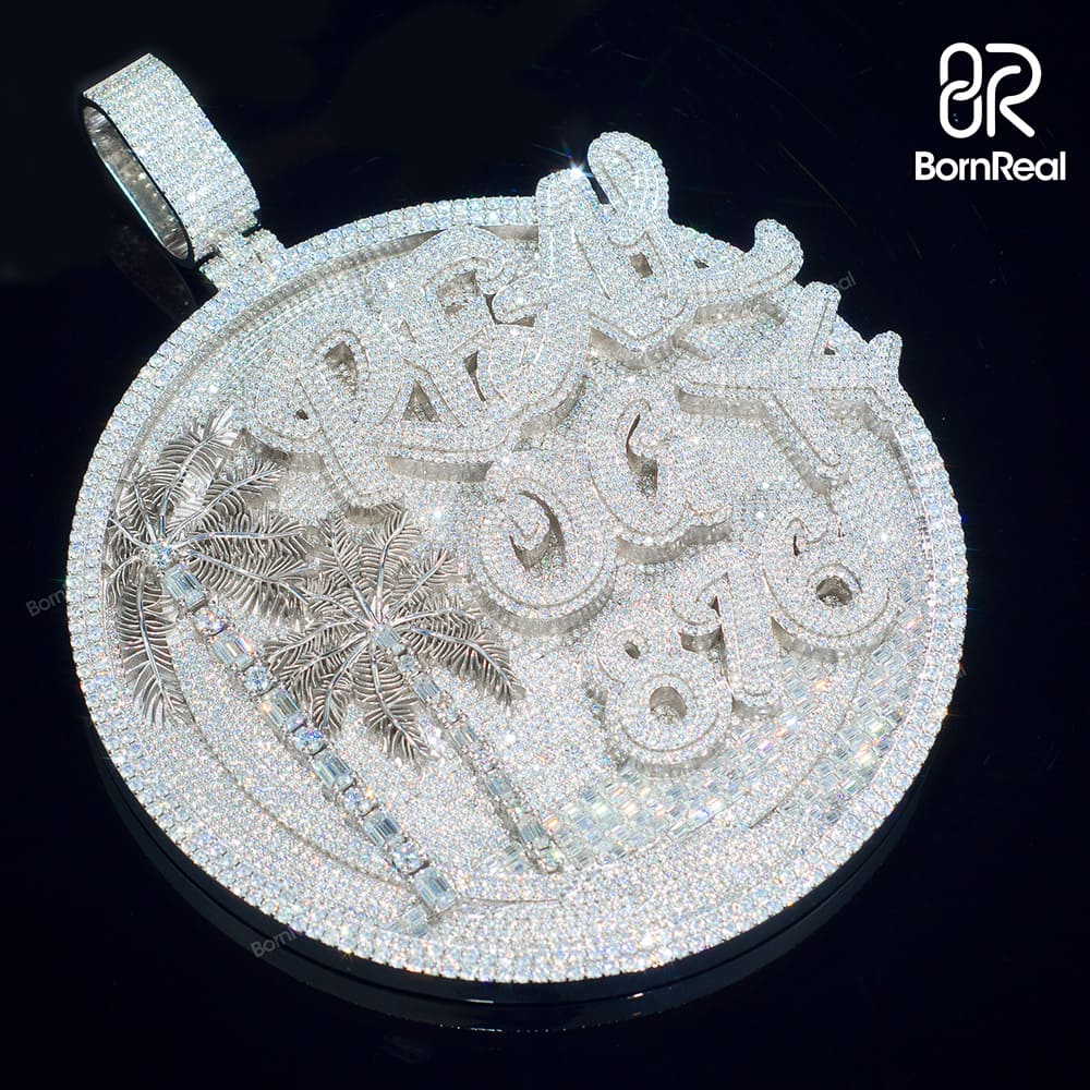 Custom Moissanite Hip Hop Round Money White Gold Diamond Logo Pendant