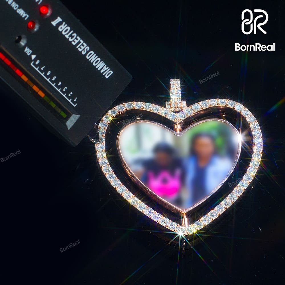 Custom Love Heart Shaped Diamond Moissanite Photo Pendant