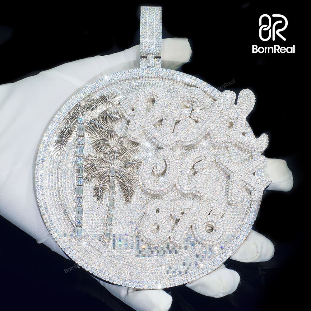 Custom Moissanite Hip Hop Round Money White Gold Diamond Logo Pendant