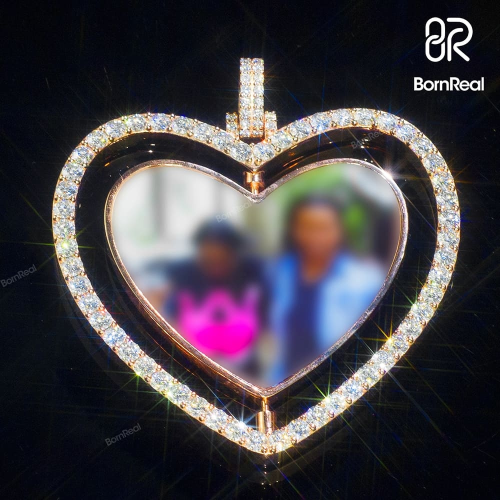 Custom Love Heart Shaped Diamond Moissanite Photo Pendant