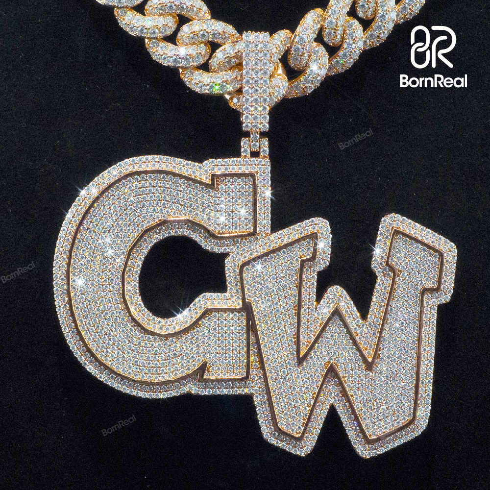 Custom Moissanite Chain Enamel HipHop Letter Rapper Pendant