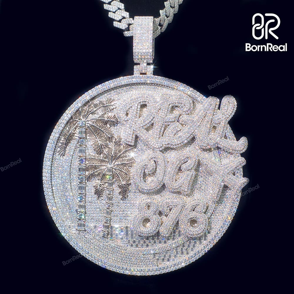 Custom Moissanite Hip Hop Round Money White Gold Diamond Logo Pendant