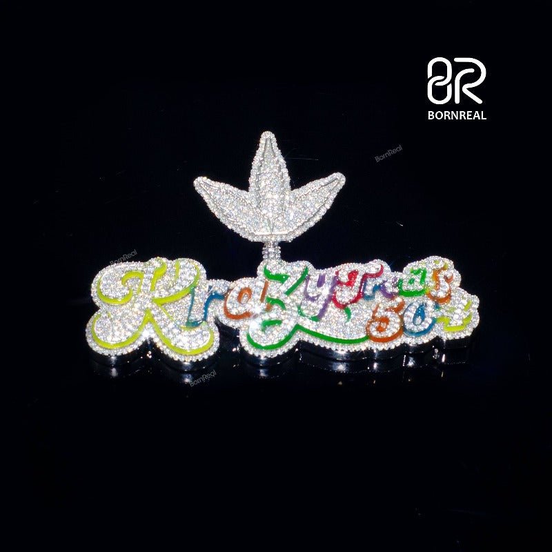 Custom 925 Silver Icy Moissanite Chain Enamel Letter Rapper Pendant