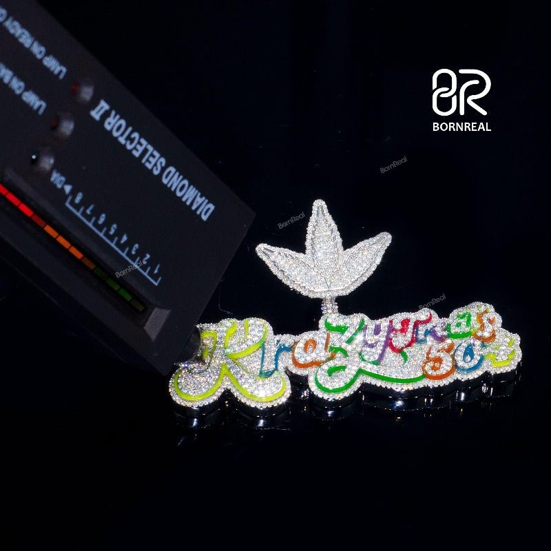 Custom 925 Silver Icy Moissanite Chain Enamel Letter Rapper Pendant