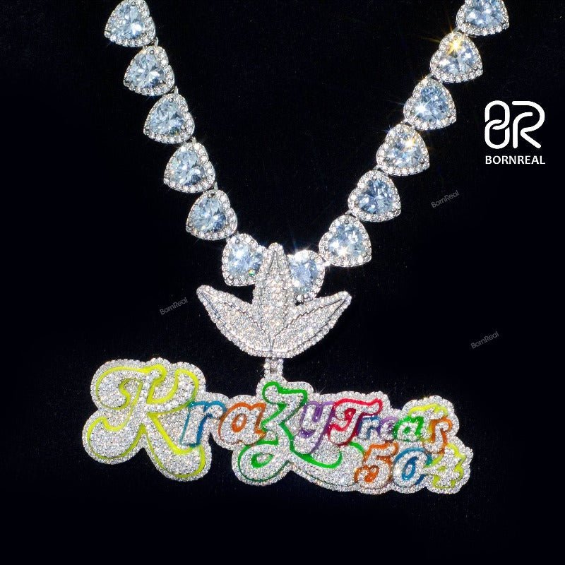 Custom 925 Silver Icy Moissanite Chain Enamel Letter Rapper Pendant