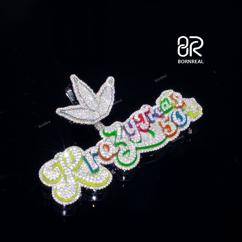 Custom 925 Silver Icy Moissanite Chain Enamel Letter Rapper Pendant