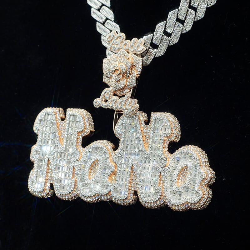 Custom Baguette Cut 925 Silver Moissanite Letter Pendant