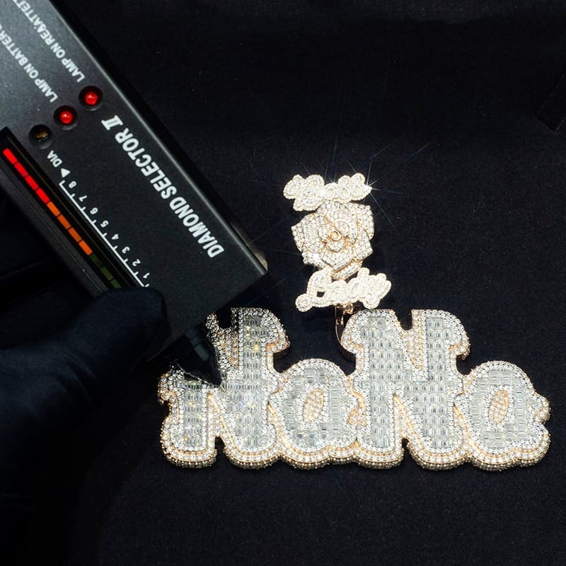 Custom Baguette Cut 925 Silver Moissanite Letter Pendant