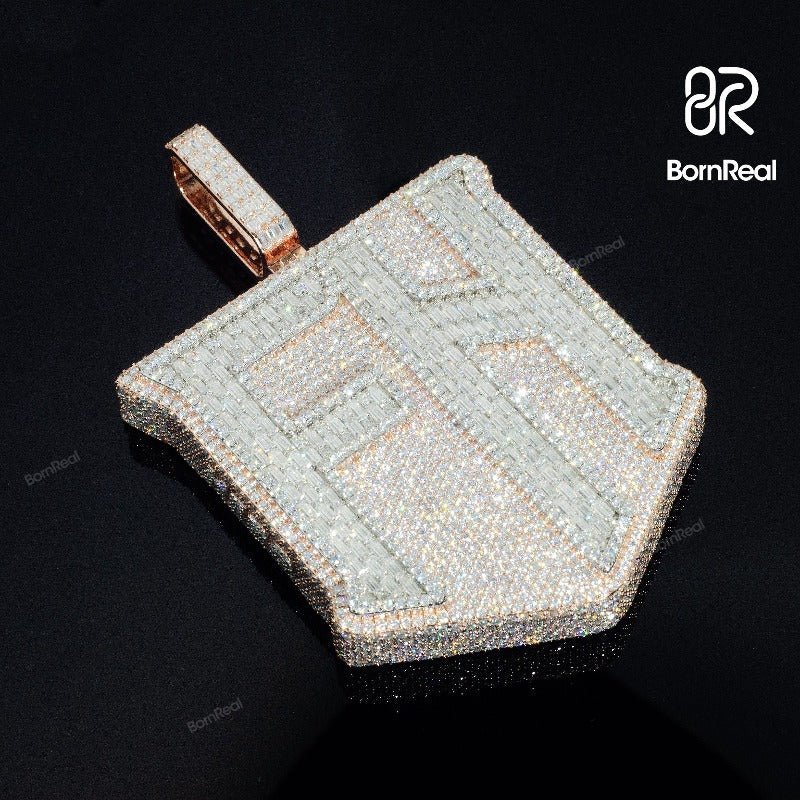 Custom Baguette Mix Moissanite Chain Hip Hop Logo Pendant For Men