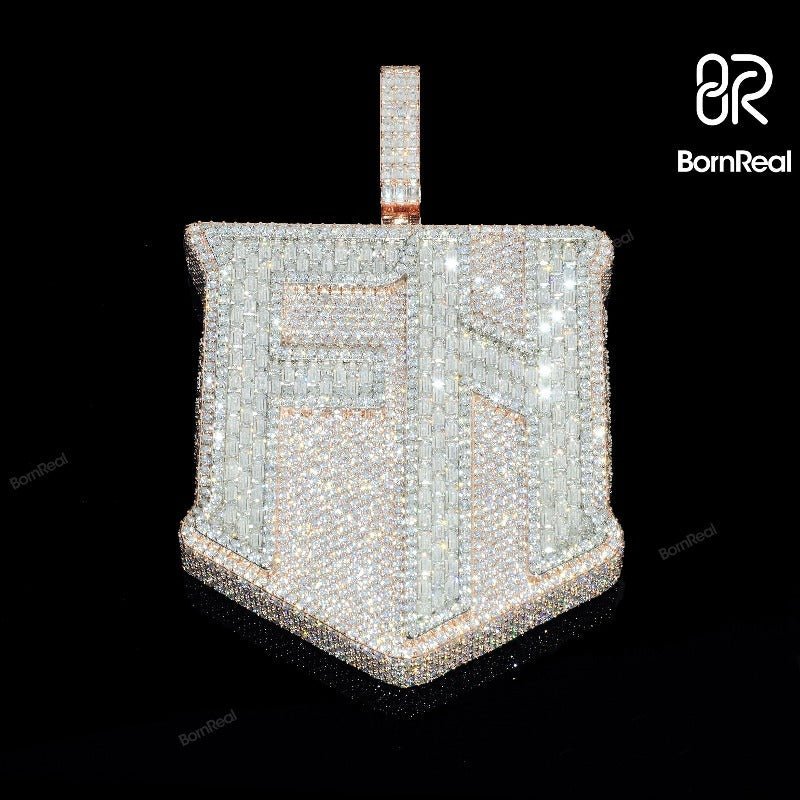 Custom Baguette Mix Moissanite Chain Hip Hop Logo Pendant For Men