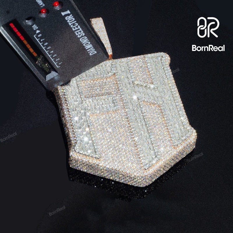 Custom Baguette Mix Moissanite Chain Hip Hop Logo Pendant For Men