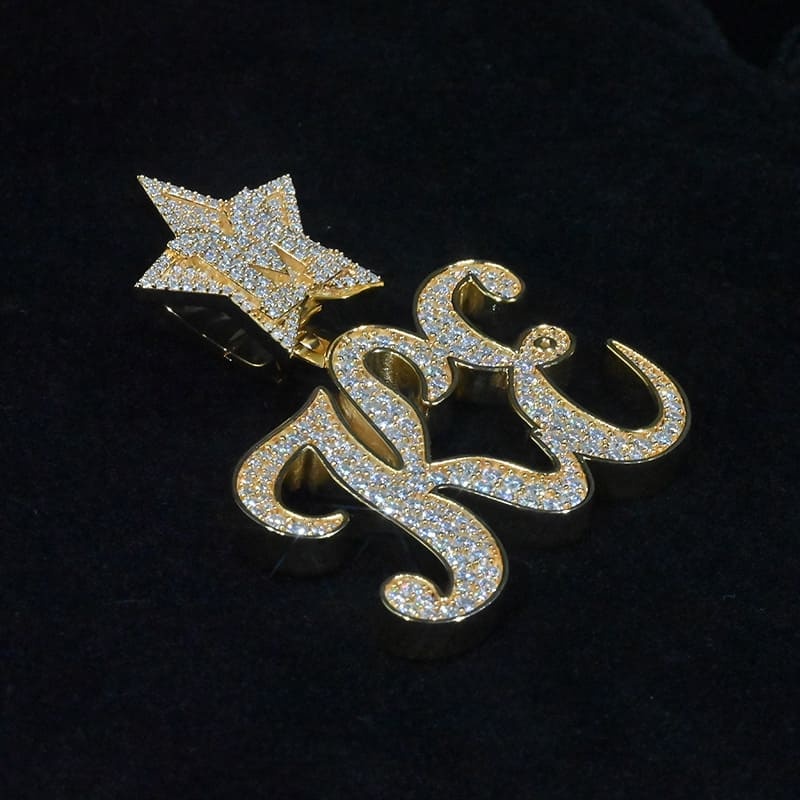 Custom Full Iced Trendy Moissanit Diamond 925 Silver Letter Pendant