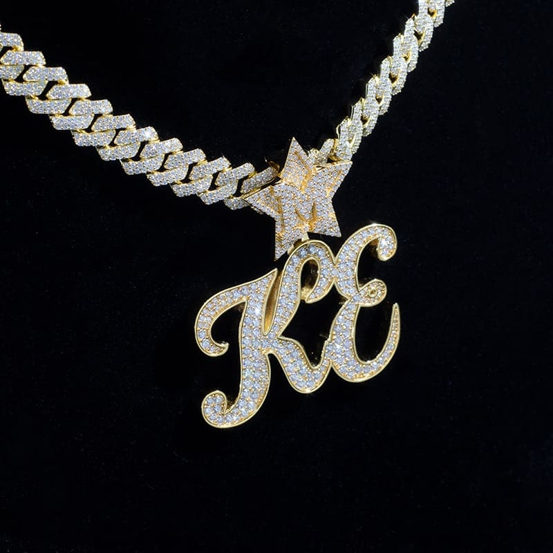 Custom Full Iced Trendy Moissanit Diamond 925 Silver Letter Pendant