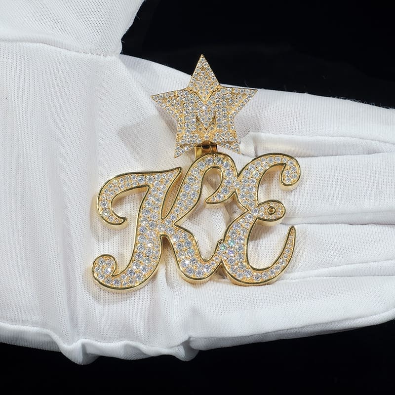 Custom Full Iced Trendy Moissanit Diamond 925 Silver Letter Pendant