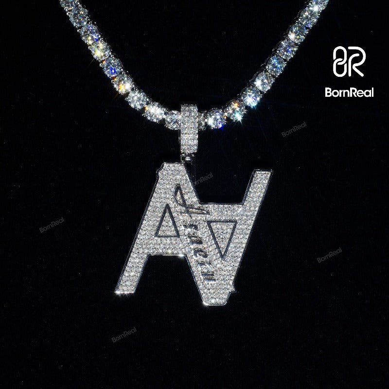 Custom Hip Hop Initial Double A Chain Moissanite diamond Letter Pendant For Men