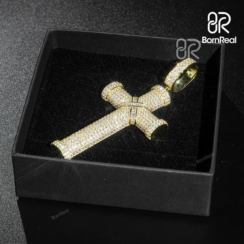 Custom Moissanite Catholic Cross Gold Diamond Pendant