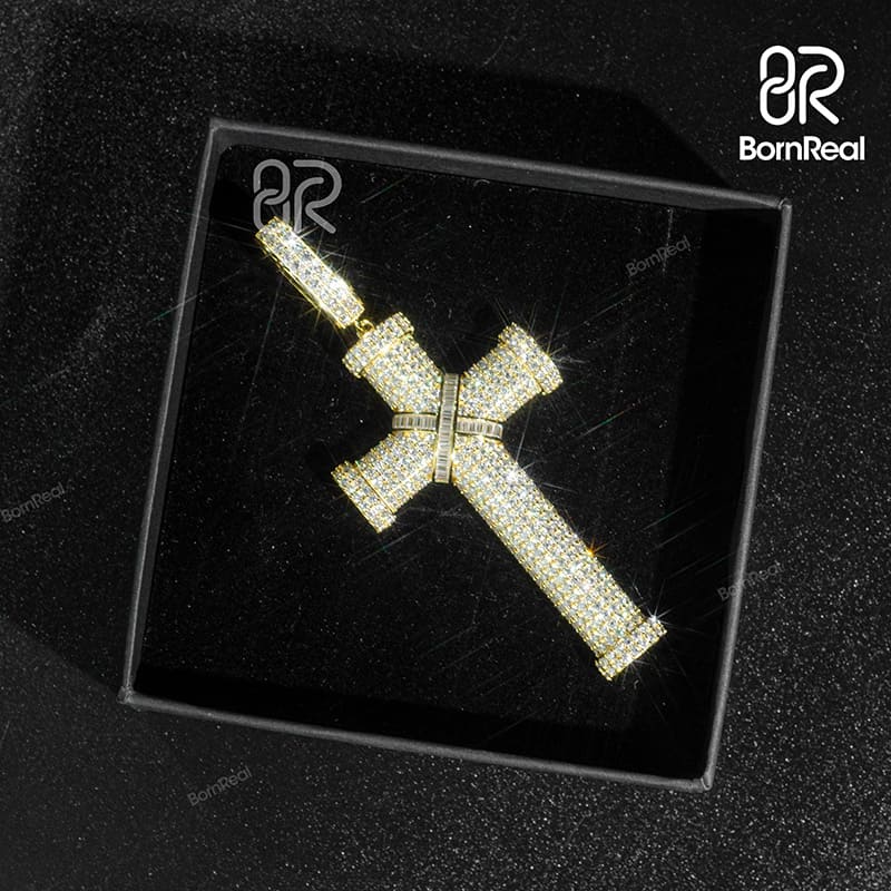 Custom Moissanite Catholic Cross Gold Diamond Pendant
