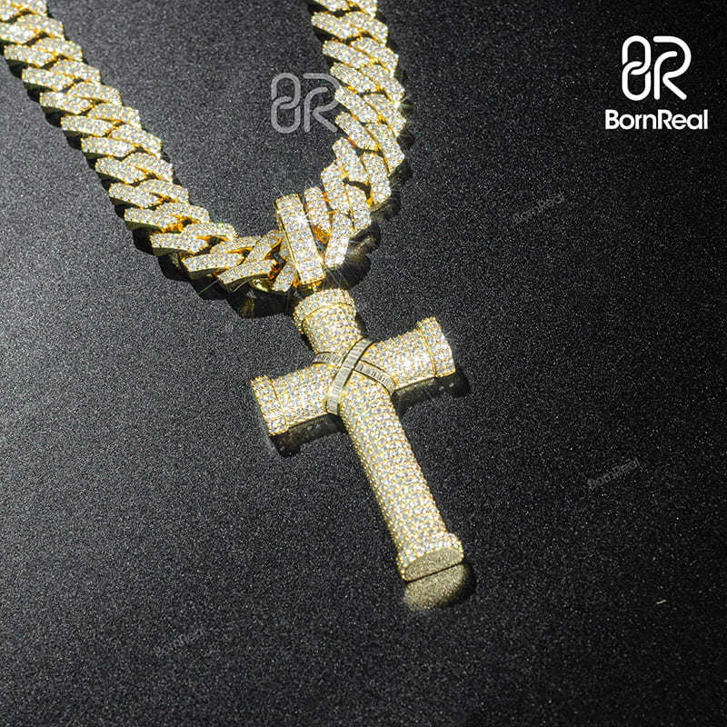 Custom Moissanite Catholic Cross Gold Diamond Pendant