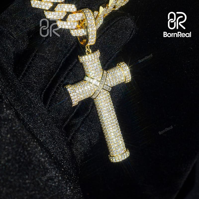 Custom Moissanite Catholic Cross Gold Diamond Pendant