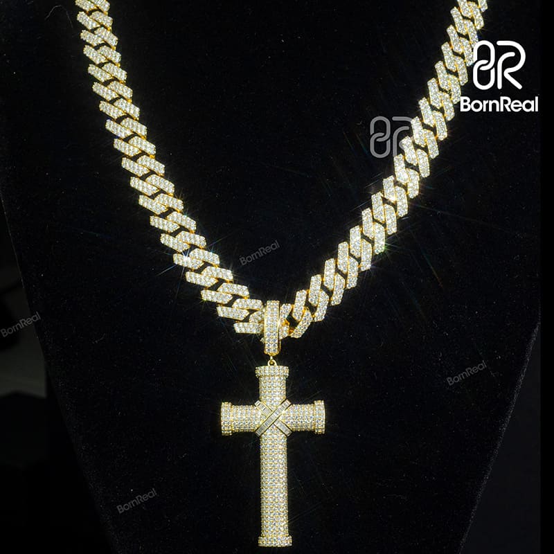 Custom Moissanite Catholic Cross Gold Diamond Pendant