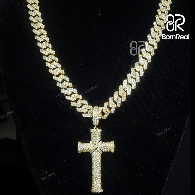 Custom Moissanite Catholic Cross Gold Diamond Pendant