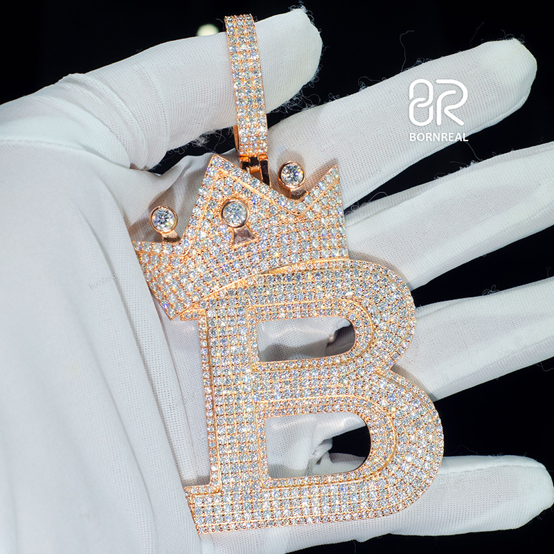 Custom Moissanite Crown Letter "B" Pendant