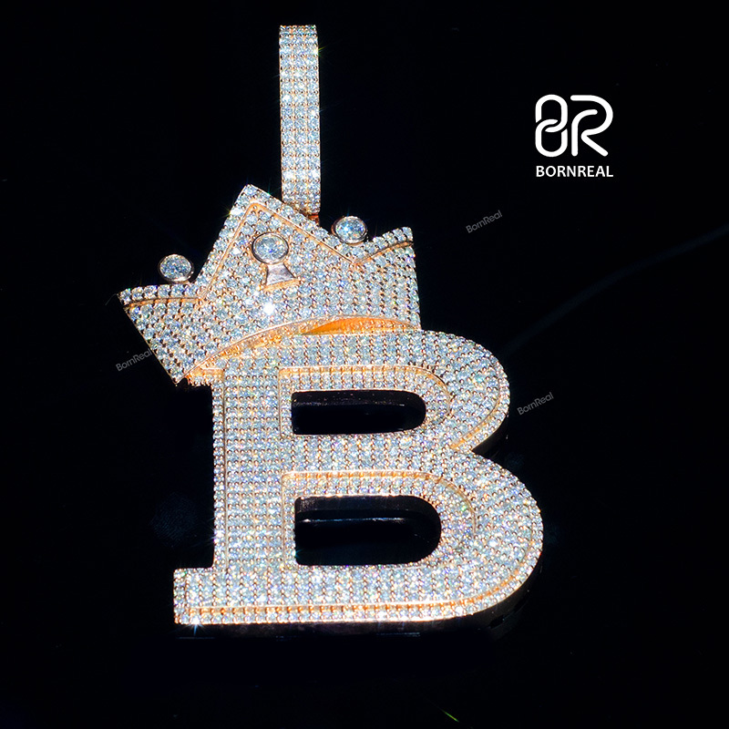Custom Moissanite Crown Letter "B" Pendant