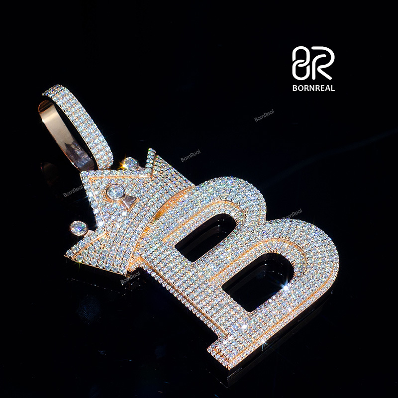 Custom Moissanite Crown Letter "B" Pendant