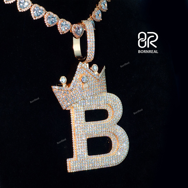 Custom Moissanite Crown Letter "B" Pendant