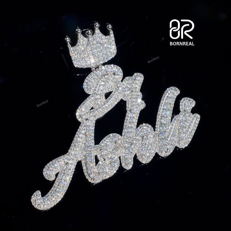 Custom Moissanite Hip Hop chain White Gold Crown Name Pendant
