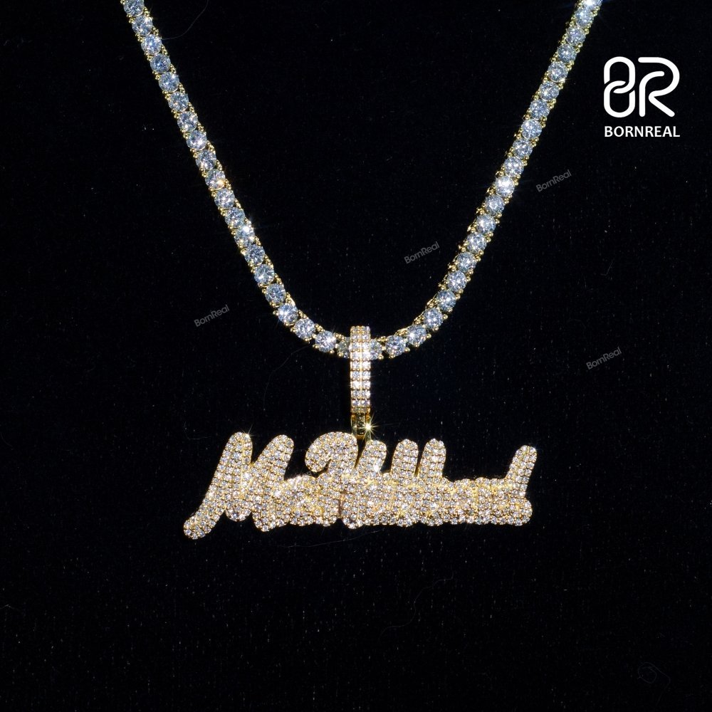 Custom Full Iced Out Trendy Name 925 Silver Moissanite Pendant
