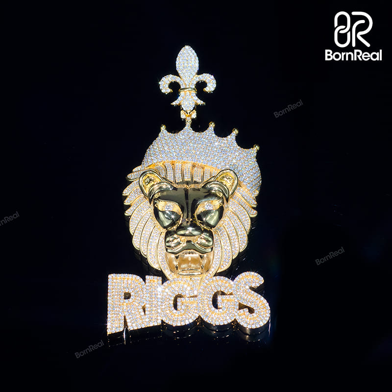 Custom Moissanite King Crown Lion Gold Pendant