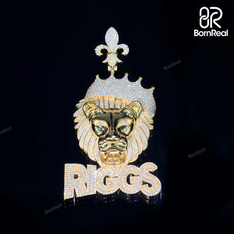 Custom Moissanite King Crown Lion Gold Pendant