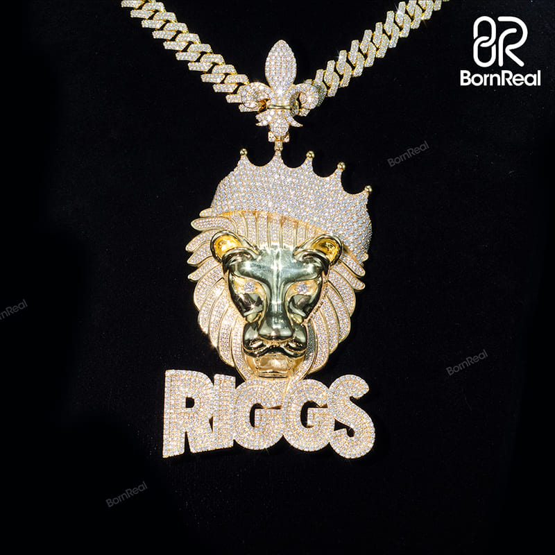 Custom Moissanite King Crown Lion Gold Pendant