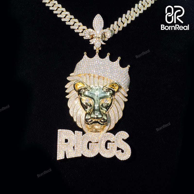 Custom Moissanite King Crown Lion Gold Pendant