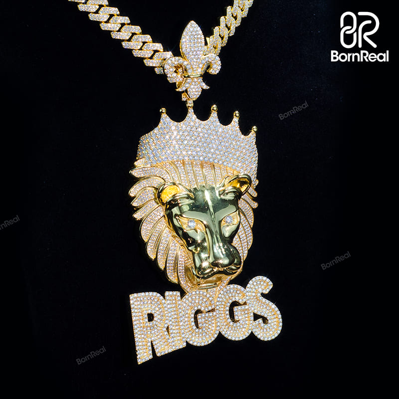Custom Moissanite King Crown Lion Gold Pendant