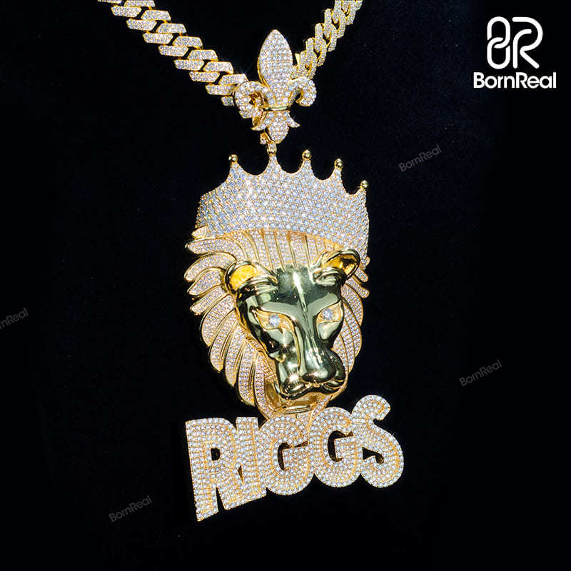 Custom Moissanite King Crown Lion Gold Pendant