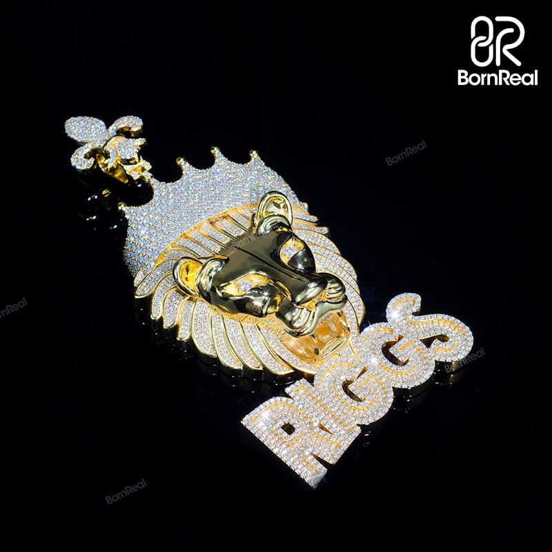 Custom Moissanite King Crown Lion Gold Pendant
